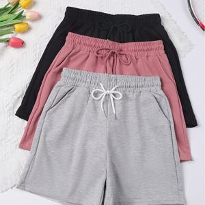 3pcs 봄 여름 여성 캐주얼 운동복 세트, 더블 포켓 허리 집은 반바지 세트