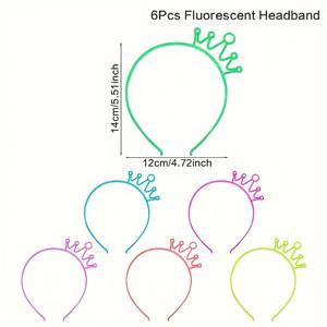 6개 세트 왕관 형광 머리띠 - 생일 파티, 브라이덜 샤워, 결혼식 및 이벤트용 야광 네온 멀티컬러 플라스틱 헤어 액세서리 - 전원 필요 없는 파티 장식 & 사진 촬영 소품, 웨딩 헤어 액세서리, 내구성 있는 머리띠