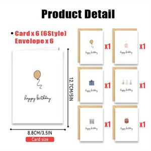 12개 생일카드 세트 (봉투 포함), 귀여운 생일 선물 디자인, 고급 접이식 카드스톡 인사말 카드, 발렌타인데이, 추수감사절, 크리스마스 및 휴일 축하에 적합 | 가족, 친구, 동료에게 이상적, 빈 카드, 도매 포장