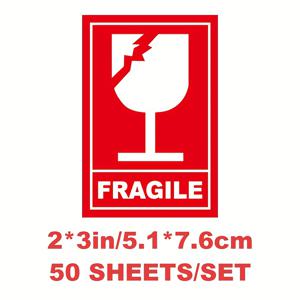 50매 약한 물건 스티커 2In X 3In (5Cm X 7.6Cm), 굵은 FRAGILE 텍스트가 있는 유리 아이콘, 로지스틱, 택배 서비스, 수출 포장, 창고 배송, 이커머스 온라인 쇼핑몰 파클, 유리제품 및 파손 가능 물품을 위한 내구성 있는 접착 라벨