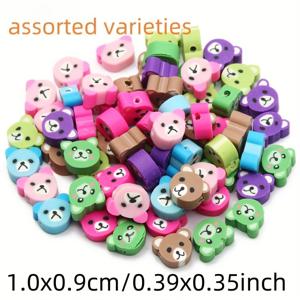 100개 10x9mm 혼합 컬러 곰 모양 폴리머 클레이 스페이서 - 귀여운 동물 디자인 DIY 주얼리 비즈, 팔찌, 목걸이, 폰참 제작에 적합 - 생생한 컬러, 내구성 있는 공예 재료, 주얼리 만들기 액세서리, 비즈 디자인, 매끄러운 질감