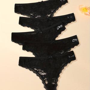 HOTCOM 여성용 섹시 시스루 블랙 팬티 5팩 - 레이스 트림, 노커버리지, 부드럽고 통기성 좋은 속옷, 데일리웨어 & 비치웨어용 - 다양한 체형에 적합한 중간 사이즈 팬티 5팩