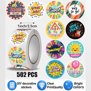 502개 애니메이션 테마 보상 스티커 롤, 칭찬, 학생 행동 도표, 스크랩북킹 및 DIY 공예용 - 불규칙한 모양의 여러 색상 칭찬 스티커, 장식 및 선생님 선물용으로 적합