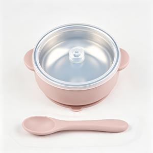 1 세트 아기 식기 (스푼 세트 포함) 식품 등급 내열 실리콘 소프트 스푼 강력 흡착 받침 스테인리스 스틸 내부 투명 뚜껑 유아 식기 BPA 프리 식기세척기 사용 가능 (0-4세 유아용) 베이비 리드 위닝 용품