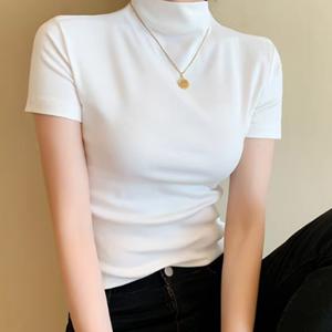 여성용 반팔 티셔츠, 새로운 여름 스타일, 하프 터틀넥, 우아한 슬림핏, 몸매 비침을 살려주는 베이스 레이어, 안감이나 아우터로 착용 가능