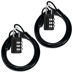 2개 세트 2m/6.56ft 보안 케이블 자물쇠, 3자리 숫자 조합 비밀번호 자물쇠, 2.5mm 두께 도난 방지 강철 와이어 로프 잠금장치, 자전거, 헬멧, 수하물, 유모차, 스케이트보드, 캠핑 여행 용품용