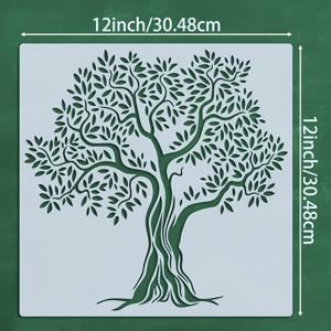 12x12인치 대형 재사용 가능한 나무 스텐실 - 패브릭, 캔버스, 스크랩북킹, DIY 공예, 홈 & 벽 장식용 PET 소재 - 복잡한 가지 및 잎 디자인, 목각 스텐실, 천 페인팅, 자연 영감 데코, 다중 표면 사용