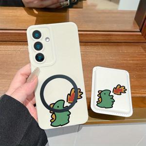 갤럭시 S25 호환 폰케이스: 2개 1세트 럭셔리 크리에이티브 패션 올인원 충격방지 카툰 드래곤 패턴 마그네틱 폰케이스 & 아름답고 우아한 가죽 마그네틱 카드 지갑, 갤럭시 S25 S24 S23 S22 FE S21+ S20 A54 5G A53 A52 A52S A15 A14 호환, 카드 클립 2-3장 수납 가능 (은행카드, 신용카드, 신분증 등) KG1