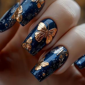 Show Your Beauty 24pcs Square Glossy Shiny Finish Press-On Nails, Fashionable and Versatile Artificial Nails Suitable for Women and for Daily Wear, Removable Press-On Set with Jelly Glue and Nail File