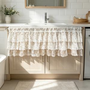 1 Panel Pink White La er Curtain Valan with Rod Poet - Light Filtering Suitable for Living Room, Farmhouse Kitchen, Bedroom, Bathroom Window Topper, Low-Maintenan Valan Panel, Flower for -Room Use