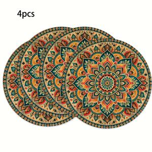 4개 세트 빈티지 플로럴 라운드 플레이스매트 - 38.1x38.1cm 폴리에스터 테이블 매트, 세탁기 사용 가능 만다라 패턴, 농가 식당, 파티, 홈 데코 및 선물용, 테이블 장식, 휴일 준비, 정교한 패턴 공예 | 테이블 매트 | 접시 매트 | 그릇 매트 | 식기 용품 | 크리스마스 플레이스매트 | 플레이스매트 세트 | 테이블 장식 | 주방 텍스타일