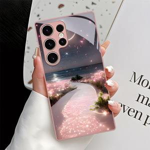 달밤 꽃길 몽환적인 해변 패턴 휴대폰 케이스, 삼성 갤럭시 S9+/S10/S20+/S20 울트라/S21 5G/S21+/S22/S23 플러스/S24 플러스/S25/S26 엣지/노트 9/노트 10/노트 10+/노트 20/노트 20 울트라용, 낙하 방지 강화유리 보호 커버, 스타일리시하고 트렌디한 외관, 내구성, 귀여운, 비즈니스, 고품질, 휴대폰 액세서리