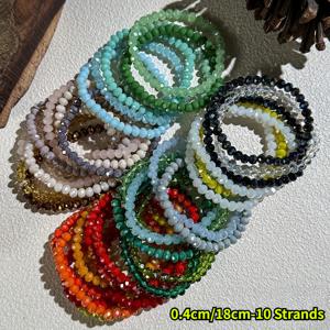 10줄 0.4Cm/0.6Cm/18Cm 혼합 색상 스타일 유리 팔찌 세트 패션 탄성 여성 팔찌 세트 멀티피스 세트