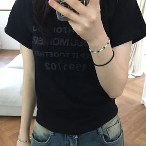 일본식 여성용 레터 프린트 슬림핏 반팔 여름 티셔츠