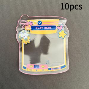 미니 귀여운 만화 자동 밀봉백 10개, 투명 PVC 사랑스러운 지퍼백, 여아 및 공예 애호가에게 적합, 보석류, 사탕, 소형 액세서리 보관, 선물 포장, 파티 답례품용, 재사용 가능하고 내구성 좋음, 여러 귀여운 패턴 선택 가능