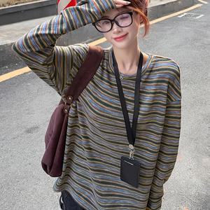 일본 및 한국 스타일 레트로 컬러 블록 스티칭 긴팔 가을/겨울 루즈핏 게으른 스타일 패셔너블 다용도 캐주얼 라운드넥 풀오버 탑