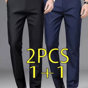 남성용 비즈니스 정장 팬츠 2개, 블랙 스트레치 캐주얼 스트레이트핏 오피스 수트 바지, 편안한 전문가용 복장