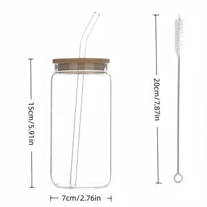 고붕규산유리 드링킹 글라스 1/2세트, 뚜껑 있는 500ml 물컵 + 유리 빨대 + 빨대 브러쉬 포함, 귀여운 재사용 가능한 유리병, 아이스 커피 컵, 찻잔, 레스토랑용