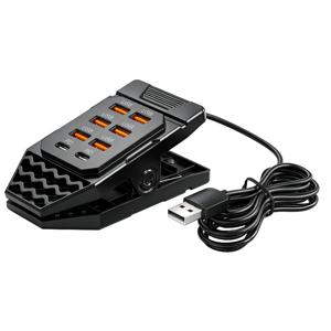 클립온 USB 충전 , 8포트 멀티 USB PD 고속 충전기 클립 컨버터, 한 손으로 열 수 있는 디자인의 탁상용 클립 충전기 허브, USB A & PD Type C 포트, 휴대폰 태블릿 등 여러 기기용