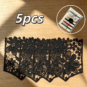 플로럴 레이스 아플리케 5개 세트, 인조 포켓 DIY 속통 꽃무늬 드레스 상의 및 바지 장식용 자수 패치, 핸드메이드 DIY 패브릭 장식 액세서리용 재봉 키트 포함, 셔츠, 청바지, 가방 장식용 꽃무늬 조각, 의류 수선용 칼라 및 소매 장식 패치