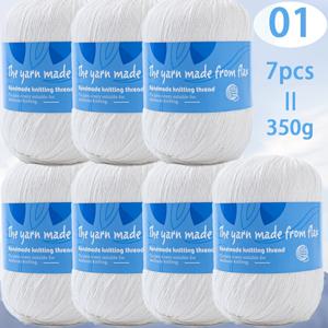 7개/350G 한마 코바늘 뜨개실 7스케인, 단일 롤 50G 총 350G, 다양한 부드러운 색상! 부드럽고 통기성 좋은 린넨 얀, 초보자 친화적이고 다루기 쉬움, 수공예 애호가를 위한 고품질 실