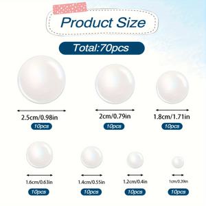 70개 투명 유리 카보숑 혼합 7가지 사이즈 - 라운드 돔, 하프 라운드, 플랫 비즈, 주얼리 만들기, DIY 공예, 사진 참 장식용, 주얼리 만들기 용품