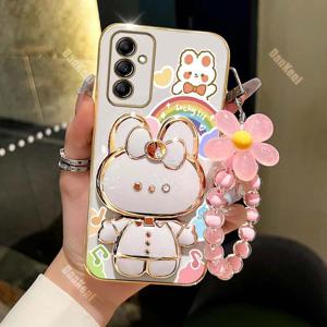 럭키 래빗 홀더 브레이슬릿 도금 폰 케이스 - 삼성 M15 F15 M55 C55 M53 M31 M54 M52 M13 M14 노트 20울트라 20 10 10플러스 8 9 커버