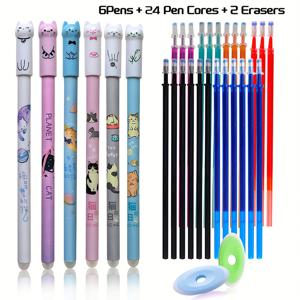 32개/세트 신상품 창의적인 고품질 0.5mm 아기 고양이 패턴 지우개형 중성 젤펜, 세척 가능한 손잡이, 선생님 선물용으로 매우 적합, 신학기 사무용 문구류