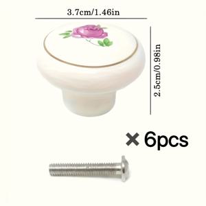 6개 손으로 그린 세라믹 손잡이 빈티지 세라믹 캐비닛 서랍 손잡이 침실, 주방, 욕실 및 기타 가구용 (매우용 나사 포함) 가구 하드웨어 장식품