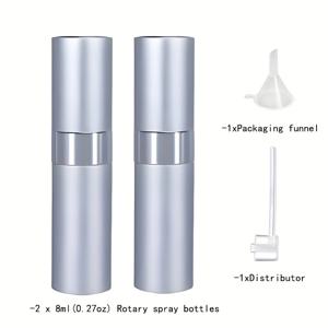 2개 8ml/0.27oz 여행용 향수 스프레이 병, 알루미늄 로터리 스프레이 병, 여행용 리필 가능 향수 병, 휴대용 프레스 유리 스프레이 병, 빈 콜롱 물 디스펜서, 휴대용 스프레이, 여행용, 간편한 스프레이, 깔때기 1개 + 분배기 1개 포함