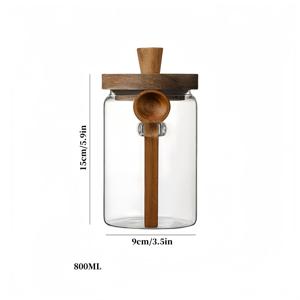 1개 고강도 보로실리케이트 내열 유리 커피콩 용기 (뚜껑 및 스쿱 포함) - 밀폐 뚜껑, 대용량, 다용도 커피/차/건과일 저장용 재사용 가능 주방 보관병