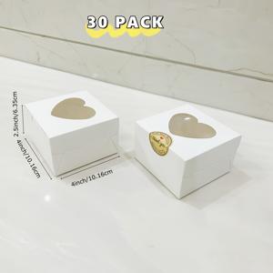 30/50개 흰색 상자, 투명 창지지 포함 - 4x4x2.5인치 정사각형 쿠키 & 컵케이크 용기, 냉동 보관 가능, 페이스트리, 소형 케이크, 크리스마스 & 할로윈 장식, 상자 | 장식용 상자 | 종이