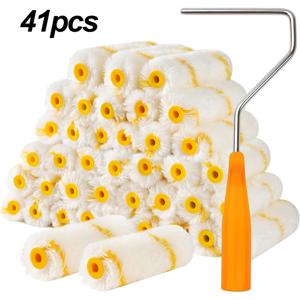 21/41 세트 페인트 롤러 세트, 4인치 초미세 섬유 페인트 롤러 포함, 고흡수성, 미니 패브릭 롤러 세트, 가벼운 금속 손잡이 및 인체공학적 플라스틱 손잡이, 벽, 마감, 문 및 캐비닛용