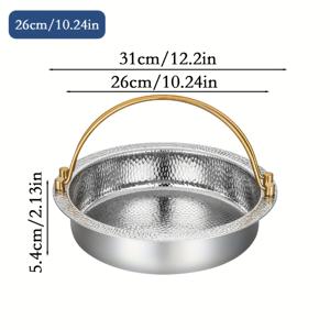 22/26cm 스테인리스 스틸 망치질 냄비, 일본식 스키야키 팬, 스튜와 국용, 손잡이 포함, 망치질 텍스처 논스틱 - 인덕션 및 가스레인지 사용 가능