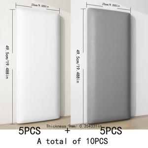 1박스 10개입, 23Cm X 49.5Cm 인조 가죽 엠보싱 폼 벽지, 자가 접착 벽 스티커, 침실 장식 배경, 헤드보드 패딩, 충돌 방지 스티커 방수 벽지, 두꺼운, 3D 엠보싱 소프트 헤드보드 벽지