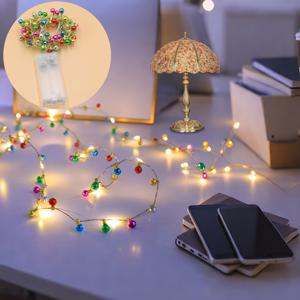 초장형 200cm/78.74인치 LED 미니 멀티컬러 페어리 라이트, 둥근 헤드, 컬러풀 가랜드 장식 스트링 라이트, 배터리 구동, 플러그 불필요, 벽걸이형, 크리스마스, 발렌타인데이, 생일, 실내 휴일 장식에 완벽 | 클래식 스타일 | 메탈릭 표면, 할로윈 및 크리스마스 장식