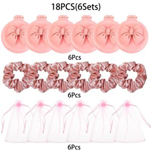 18개 (6세트) 핑크 리본 파티 답례품 - 핑크 리본 접이식 거울, 헤어 브러쉬 미니 여행용 헤어 브러쉬, 거울 헤어 곱창 새틴 헤어밴드, 여아용 오간자 가방 코quette 파티 답례품 베이비 샤워 답례품 파티 답례품