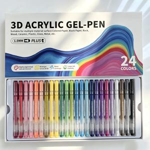24개입 3D 입체 컬러 젤펜, 1.0mm 펜촉 색연필펜 속건성 겹쳐 쓸 수 있는 색상, 검은색 종이, , 수공예품, 돌, 유리 표면에 적합, 미술 애호가를 위한 명절 선물