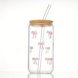 1개 16온스 고붕규산염 나비 유리컵 (뚜껑 및 빨대 포함) - 사랑스러운 나비 패턴, 차가운 음료 세트, 모든 휴일에 이상적인 선물 - 발렌타인데이, 스승의 날, 추수감사절, 크리스마스, 할로윈에 완벽