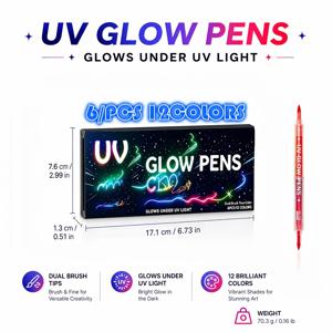 UV 야광 이중 헤드 투톤 형광펜 6개입-12색/9개입-18색 자외선 변색 그래피티펜 파티 아트 창작용 특수 야광펜 전문가용 미술용품