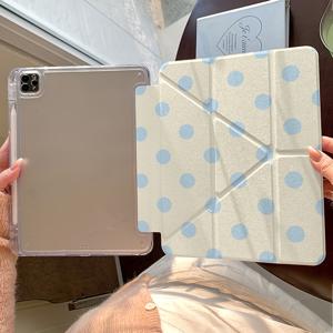 인스 한국 스타일 간편 스타일 마스텔 블루 물방울 무늬 플랫 보호 케이스, Apple iPad 11세대, iPad 10세대 태블릿 케이스에 적합, 펜 슬롯 포함, Air 82026 11 패션 미니 7 귀여운 Air 7/6曲げ防止 11인치 여성용 태블릿 케이스