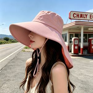 여름 처마날개 목 보호 자외선 차단 버킷햇, 통기성 좋고 편안하며 답답하지 않음, 접이식으로 휴대가 간편함, 야외 해변 전체 장면에 적응, 자외선 차단으로 얼굴이 작아보임, 방풍끈 포함, 여행과 휴가에 필수품