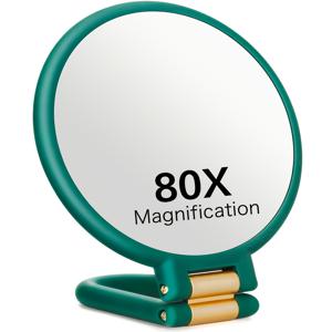 1X/80X 배율, 360° 조절 가능한 손잡이와 거울 표면이 있는 휴대용 여행용 메이크업 거울이 특징인 80X 휴대용 돋보기 거울—다양한 색상으로 제공되며 메이크업, , 뷰티 및 수염 정리에는 적합합니다.