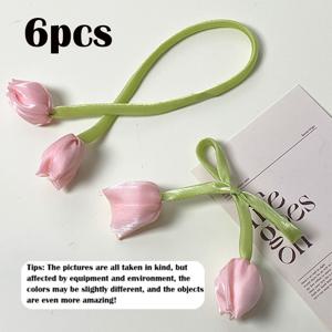 6개 클래식 우아한 튤립 플로럴 커튼 타이백, 침실에 적합, 간편한 설치, 도구 불필요, 플로럴 장식으로 방 스타일을 향상시키는 커튼 소유자 및 인테리어 디자이너에게 완벽, 창문 액세서리 및 커튼 고정 장치