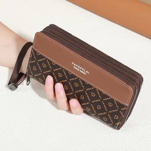 우아한 여성용 레터 프린트 지갑, 이중 레이어 지퍼, 카드 홀더 및 사진 수납칸, 대비 색상 디자인, 롱 클러치 지갑, 나일론 안감 및 지퍼 포켓, 발렌타인데이, 추수감사절, 스승의 날을 위한 고품질 여성 선물