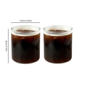 2개 리브드 밀크 컵, 고 붕규산 유리 커피 컵, 콜드 브루 라떼 컵, 스파클링 워터 컵, 차가운 및 뜨거운 음료에 적합, 아이스 아메리카노 컵, 투명 단층 유리 컵, 컵, 손세척 권장
