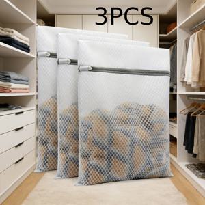 내구성 있는 허니콤 메쉬 세탁망 3개 | 재사용 가능한 매듭 방지 지퍼형 보관 가방, 12x16인치, 속옷, 옷, 청바지, 수건, 양말용 - 폴리에스터 소재, 기계 세탁 가능, 패브릭, 세탁기용으로 특별 설계된 세탁망