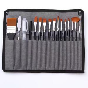17pcs 전문가용 다기능 페인트 브러쉬 세트 (페인트 브러쉬 16개 및 캔버스 가방 1개 포함), 나일론 모발 나무 손잡이 브러쉬, 수채화, 아크릴, 유화, 과슈에 적합, 팔레트 나이프 포함 완벽한 미술 용품
