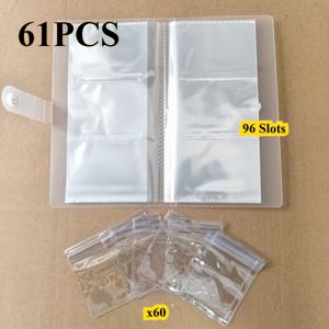 61개 3인치 96슬롯 투명 PVC 주얼리 정리 앨범, 산화 방지 지퍼 보관 파우치 60개 포함, 귀걸이 목걸이 반지 팔찌용 대용량 방진 휴대용 주얼리 지갑, 여행용 주얼리 진열대 홀더, 주얼리 상자