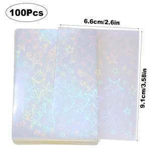 100개 91x66mm/3.58x2.6인치 슬리브, 빅 스타 패턴 레이저 효과 카드 보호 커버 필름, 포토카드 슬리브, 표준 MTG PTCG OCG 트레이딩 카드용 카드 보호대, 3인치 미니 사진 카드, 연예인 앨범 카드